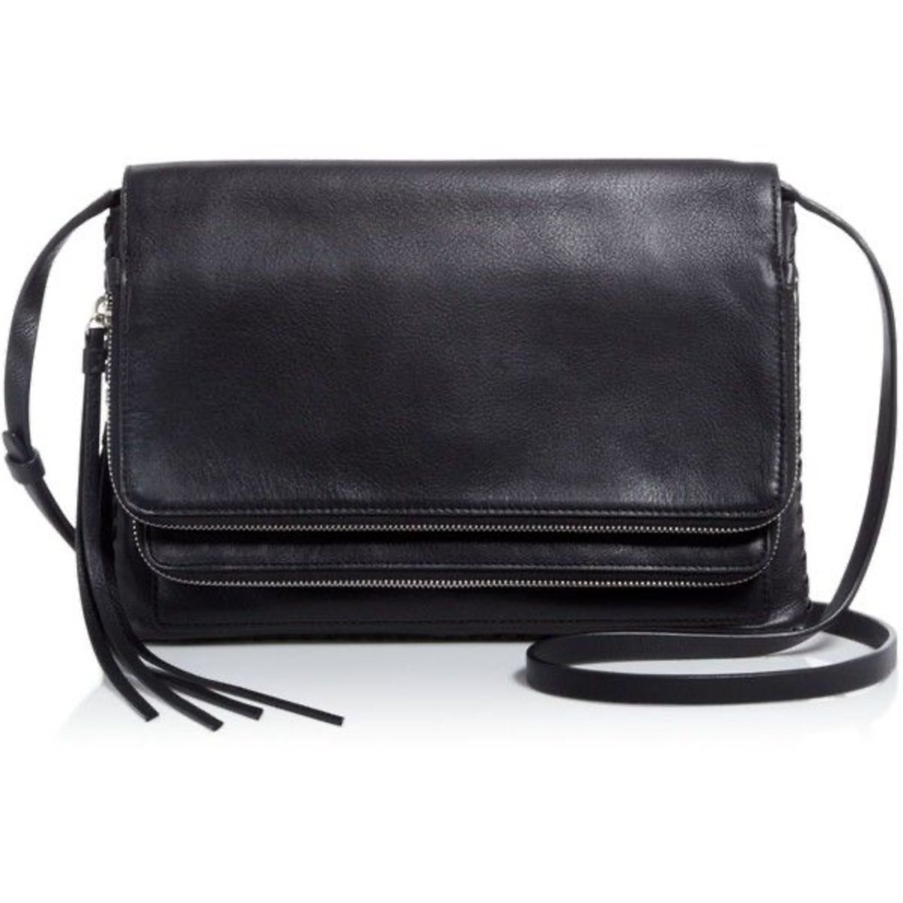 ALL SAINTS - Club Black Leather Crossbody Bag